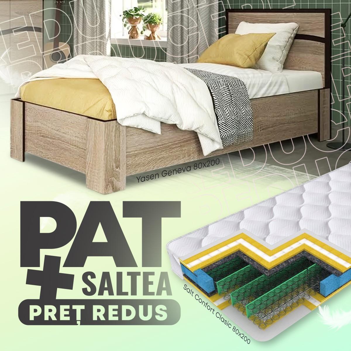 Pat copii Yasen Geneva 0.8 m Somona Trufel / Wenge Magic + Saltea Salt Confort Clasic 80x200