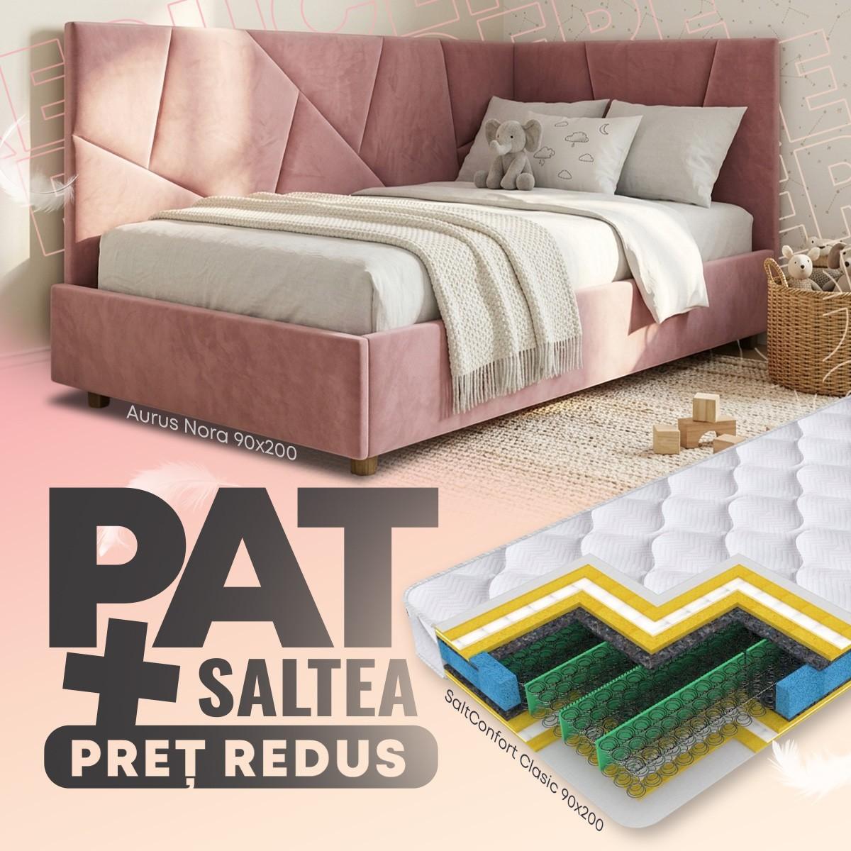 Pat copii Aurus Nora 90x200 + Saltea Salt Confort Clasic 90x200