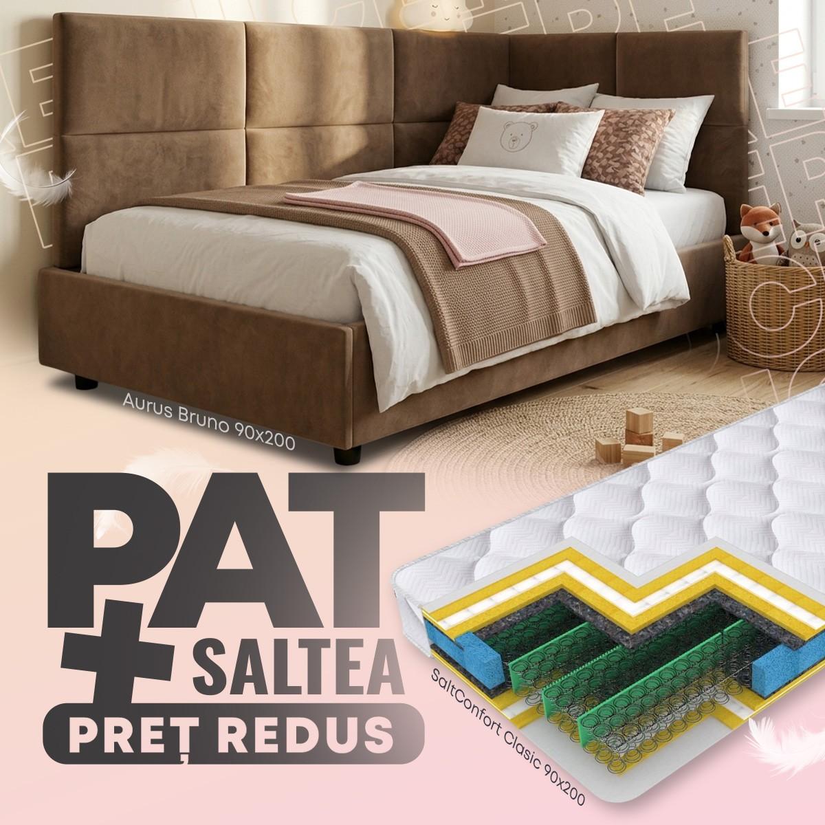 Pat copii Aurus Bruno 90x200 + Saltea Salt Confort Clasic 90x200