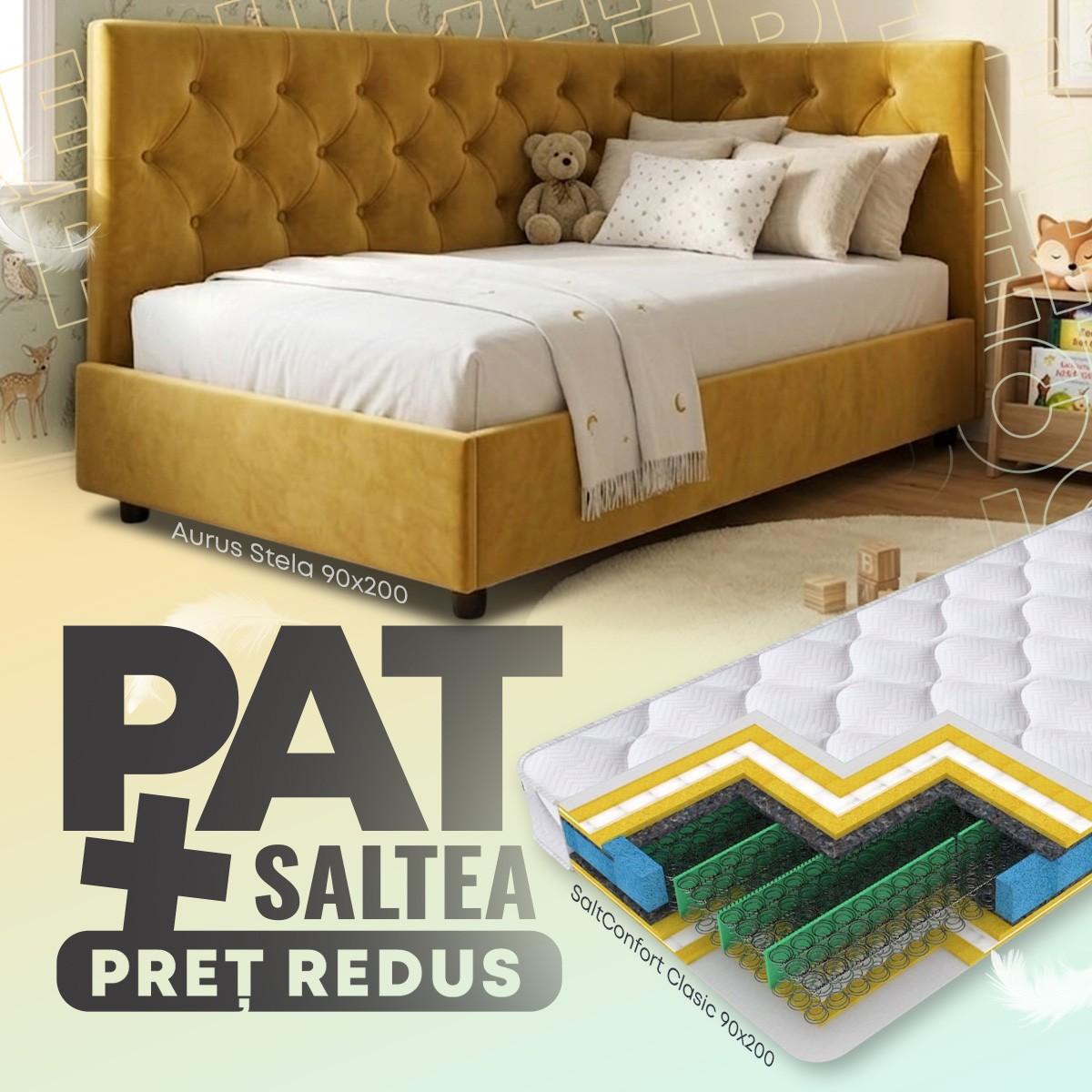 Pat copii Aurus Stela 90x200 + Saltea Salt Confort Clasic 90x200