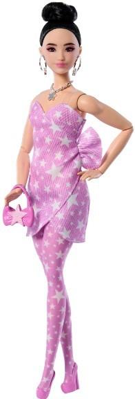 Кукла BARBIE Модница в розовом джинсовом платье с принтом звезд