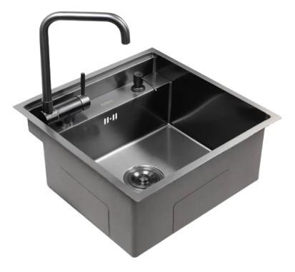 Мойка кухонная PLATINUM Handmade 50x50/220 Black (смеситель в комплекте)