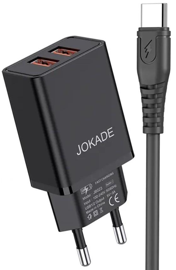 Зарядное устройство для телефона Jokade Wall Charger with Cable USB to Type-C Dual Port 5A Yiyue Black