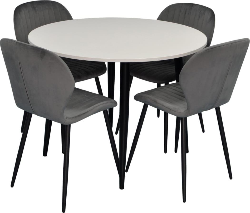 Set de masa si scaune Evelin DT 402-3B + 4 scaune YTC-064 B / BLU-14 (Dark Grey)