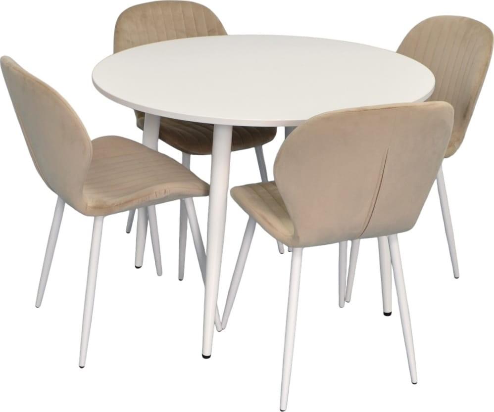 Set de masa si scaune Evelin DT 402-5Wh + 4 scaune YTC-064 Wh / UF910-01 (Light Beige)