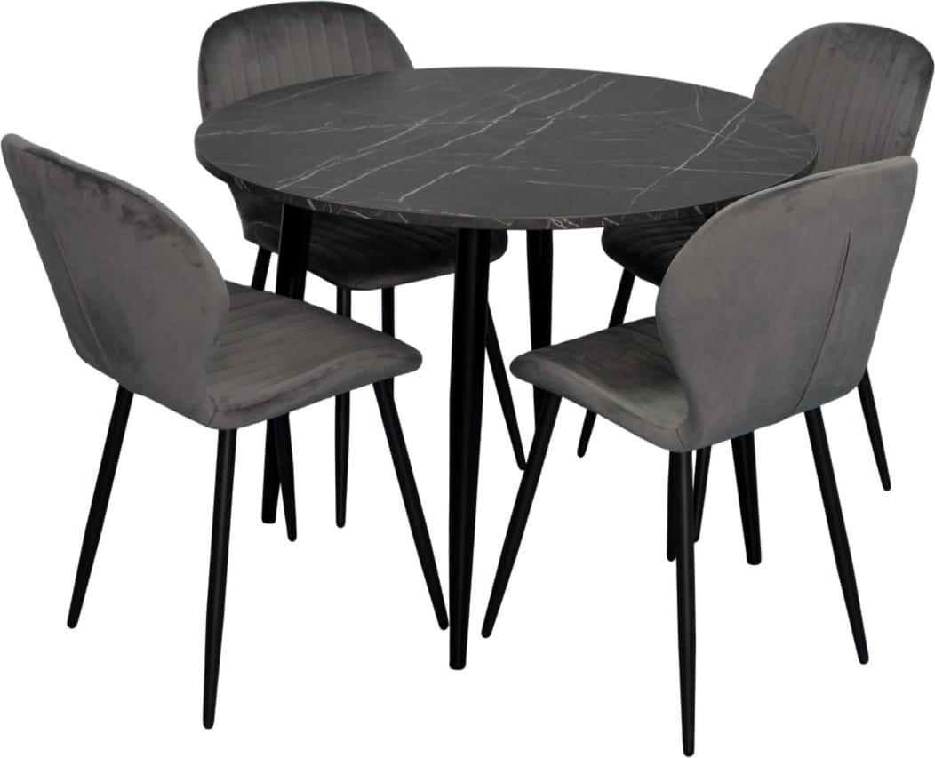 Set de masa si scaune Evelin DT 402-6B + 4 scaune YTC-064 B / BLU-14 (Dark Grey)