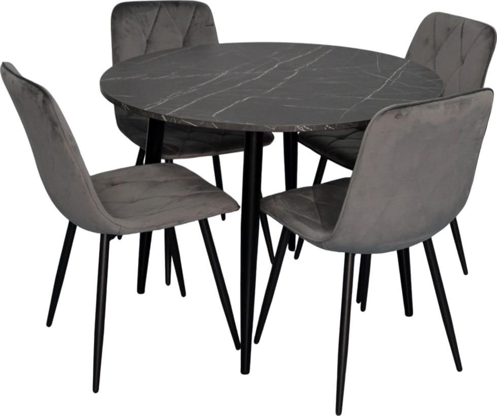 Set de masa si scaune Evelin DT 402-6B + 4 scaune YTC-080B BLU-14 (Dark Grey)
