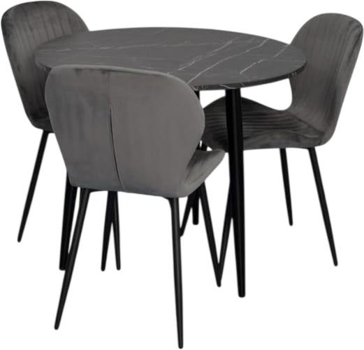 Набор стол и стулья Evelin DT 404-6B + 3 стула YTC-064 B / BLU-14 (Dark Grey)