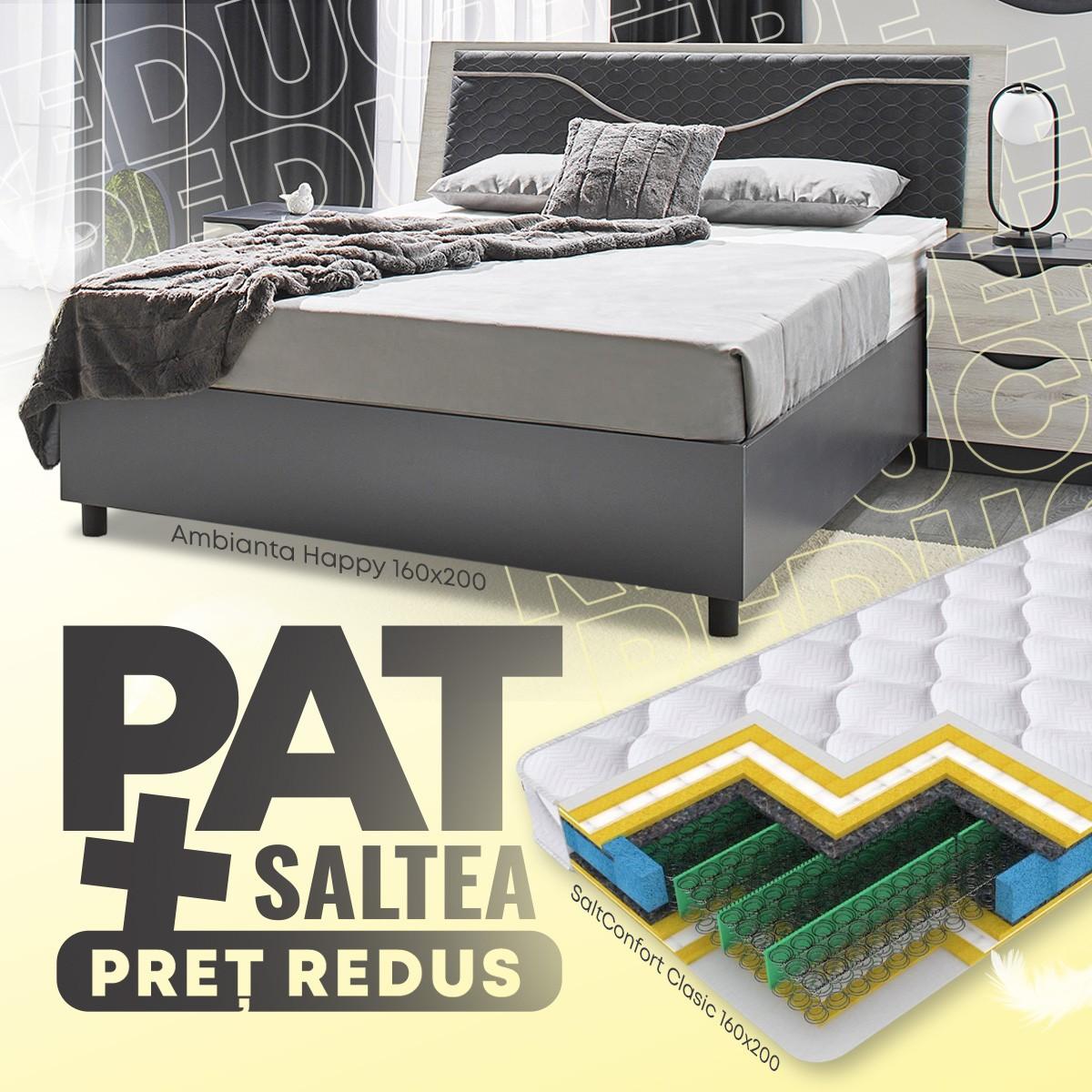 Pat Ambianta Happy 1.6 m Alb Samoa / Gri + Saltea Salt Confort Clasic 160x200