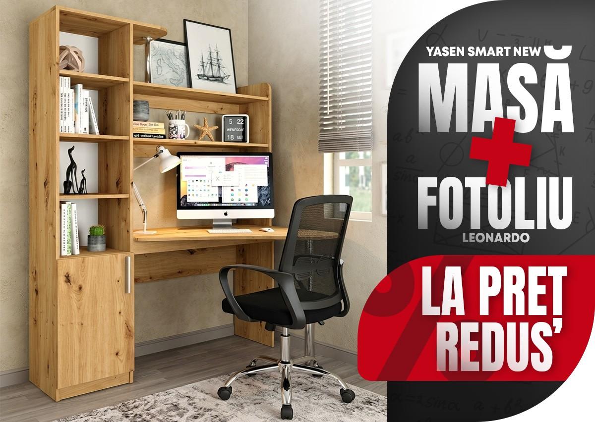Masa de birou Yasen Cosinus Stejar Artizan + Fotoliu Leonardo