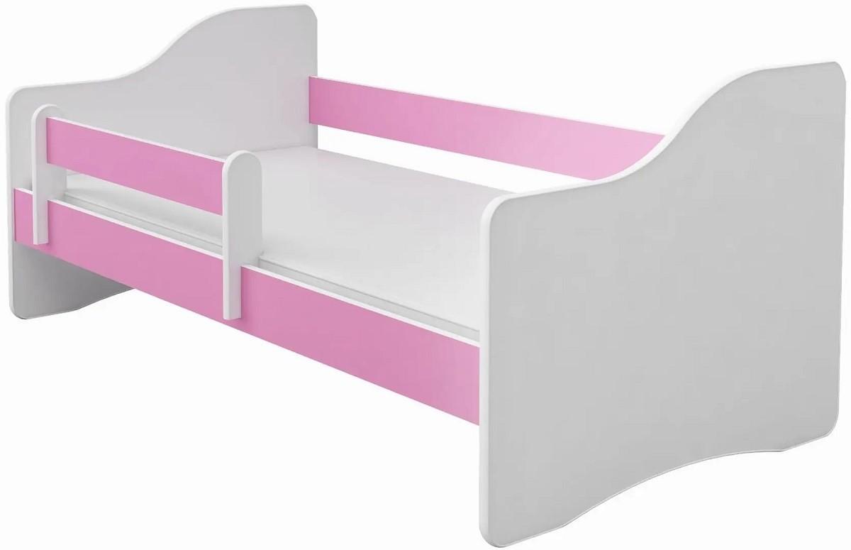 Pat copii Acma Meble Acma III Happy 80x180 bariera/saltea 7cm Alb/Roz