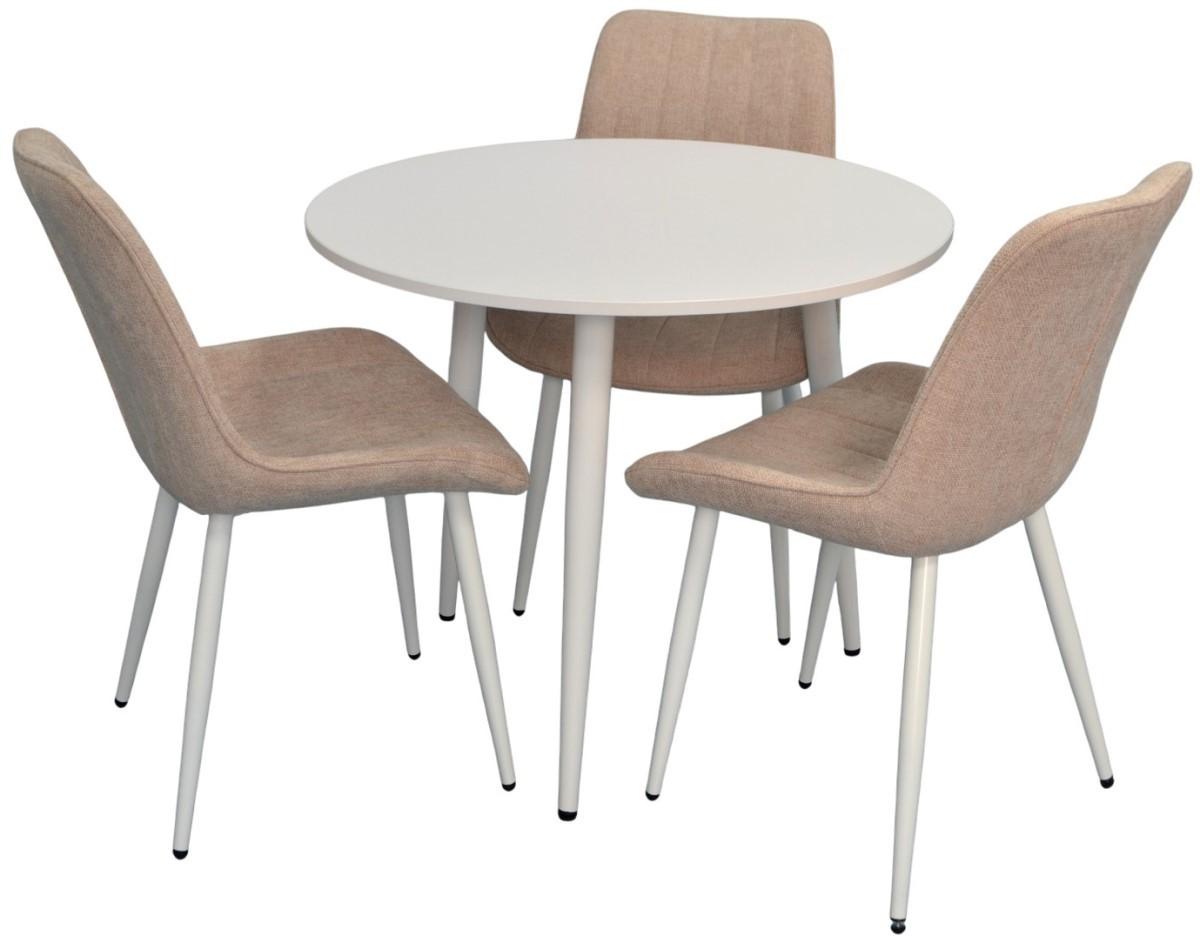Набор стол и стулья Evelin DT 404-5 Wh + 3 стула YTC-055 Wh / UF885-03 Light Beige