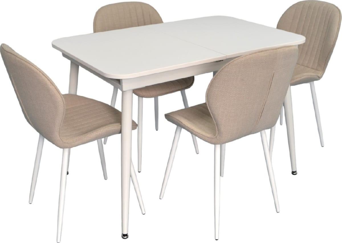 Набор стол и стулья Evelin DT 531R Wh  + 4 стула YTC-064 Wh / BJORN-24 (Light Beige)