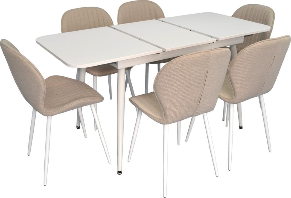 Set de masa si scaune Evelin DT 531R Wh  + 6 scaune YTC-064 Wh / BJORN-24 (Light Beige)