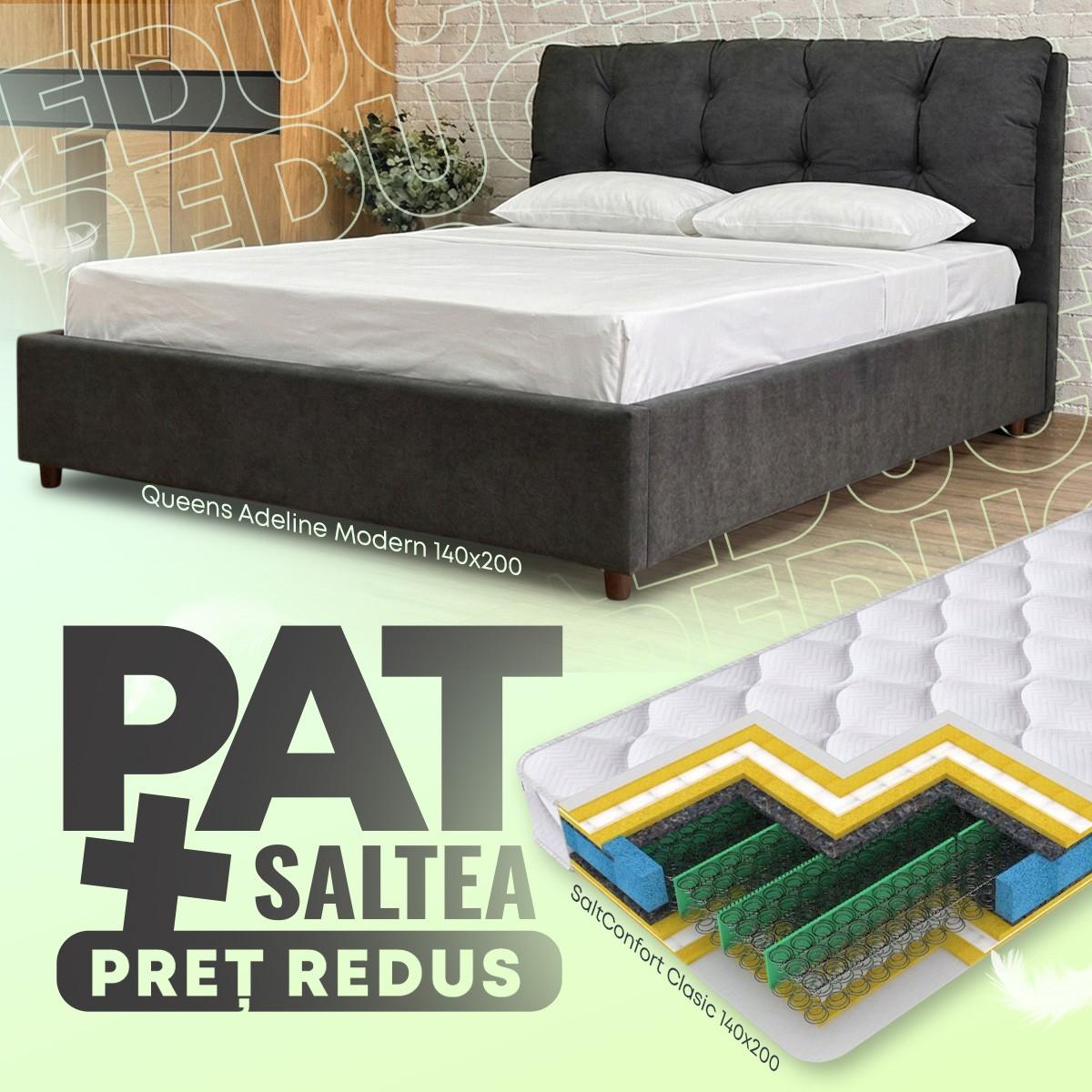 Pat Queens Adaline Modern 140x200 + Saltea Salt Confort Clasic 140x200