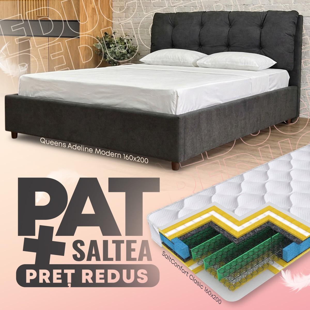 Pat Queens Adaline Modern 160x200 + Saltea Salt Confort Clasic 160x200