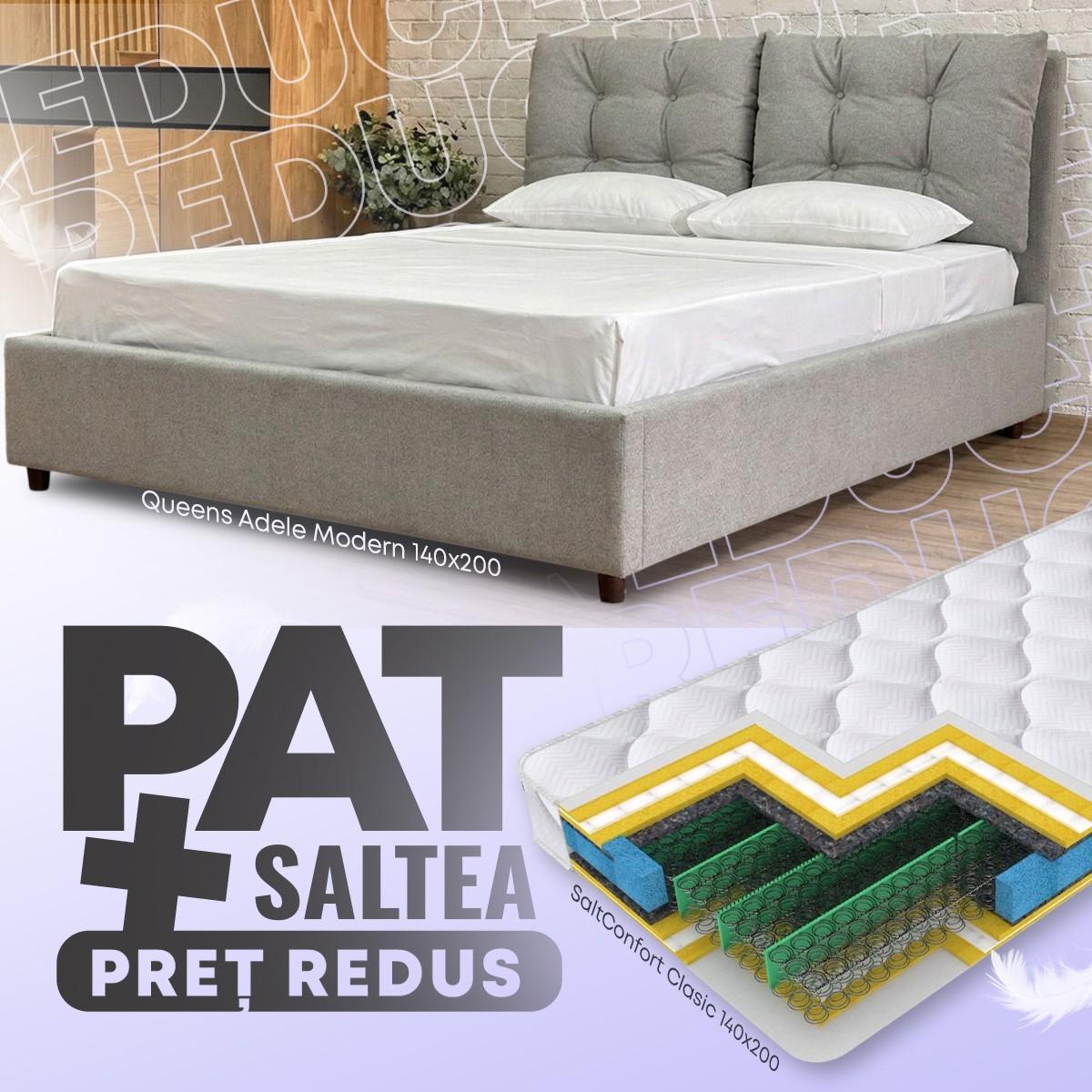 Pat Queens Adele Modern 140x200 + Saltea Salt Confort Clasic 140x200