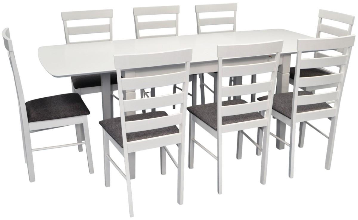 Набор стол и стулья Evelin HV-27V White + 8 стульев GLORIA White / NV-10WP Grey