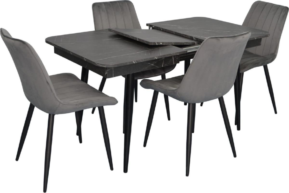 Набор стол и стулья Evelin DT 431-3R B + 4 стула YTC-055 B / BLUVEL-14 (Dark Grey)