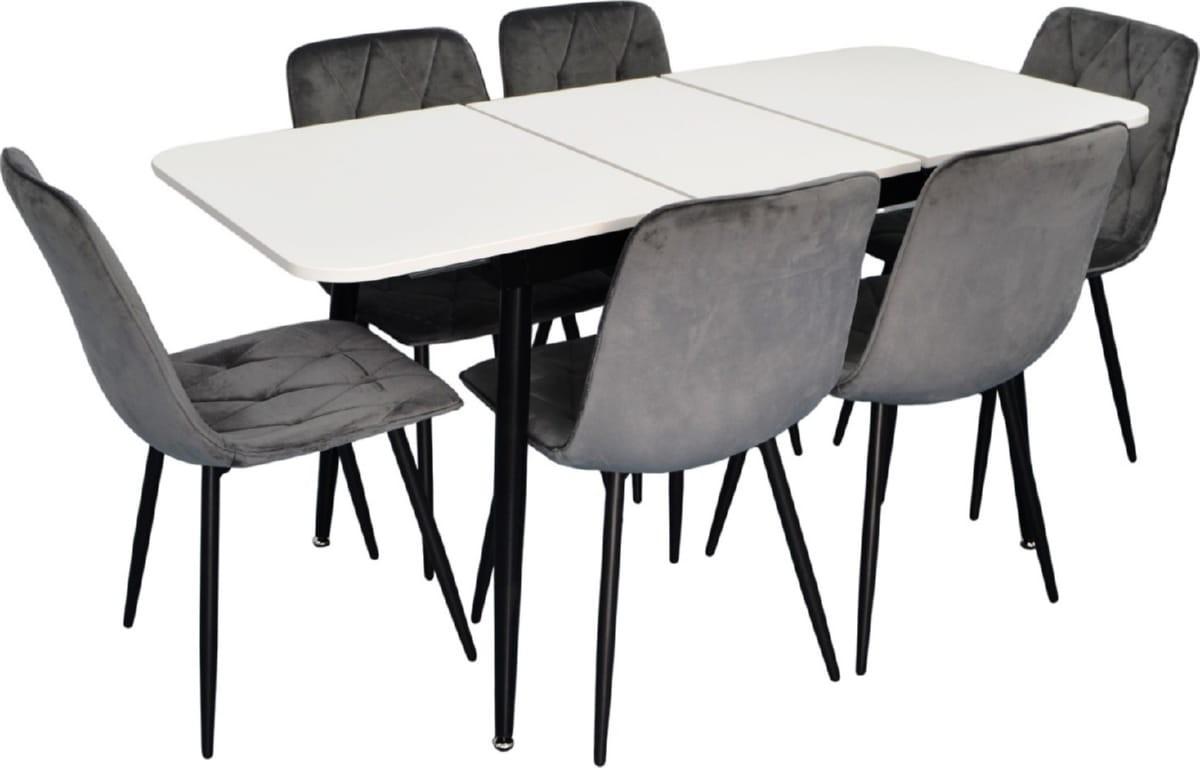Набор стол и стулья Evelin DT 531R B + 6 стульев YTC-080 B / BLUVEL-14 (Dark Grey)