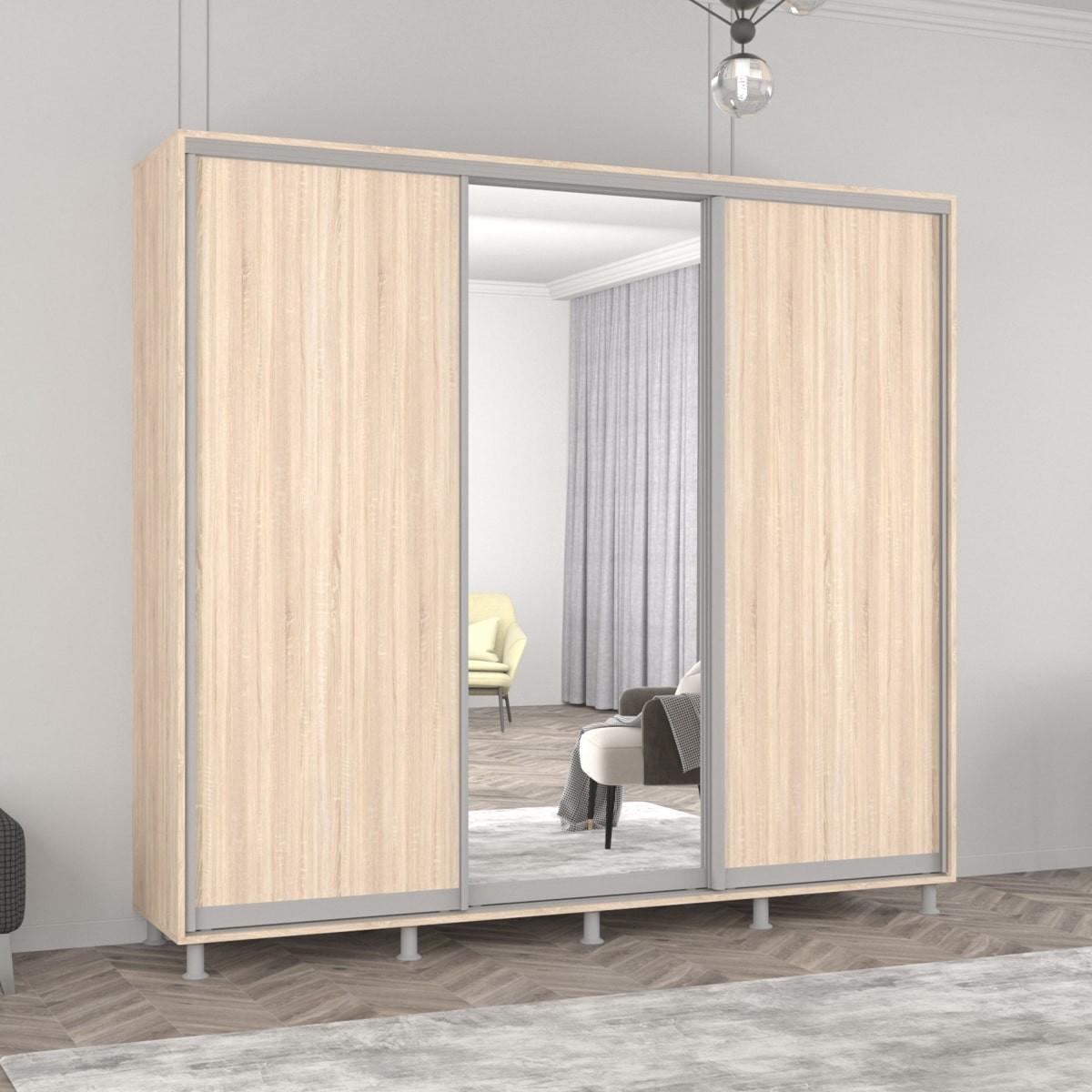 Dulap-cupe Mobildor Lux Aron 240 (1 oglinda, 2 PAL) Stejar Sonoma