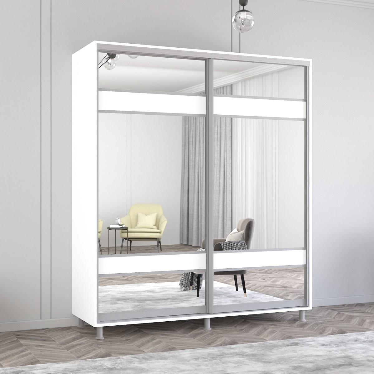 Шкаф-купе Mobildor Lux Aron 230 (2 зеркала K3-зебра) Белый