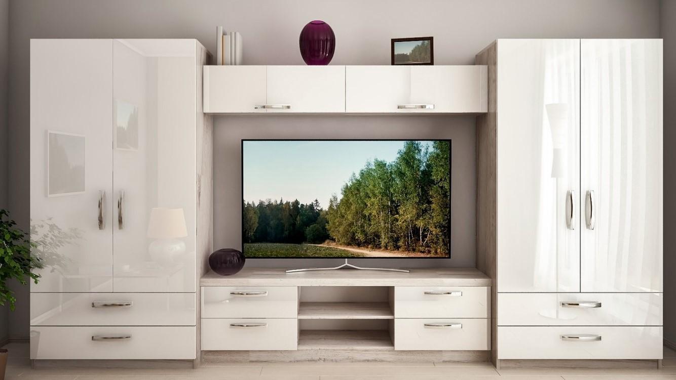 Стенка PS Ира Х 3.8 м (ТВ-1.8 м) Дуб Кортона / Белый