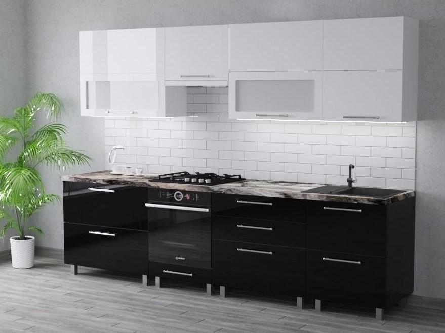 Кухонный гарнитур PS Blum 2.8 м (МДФ глянец) Белый / Черный