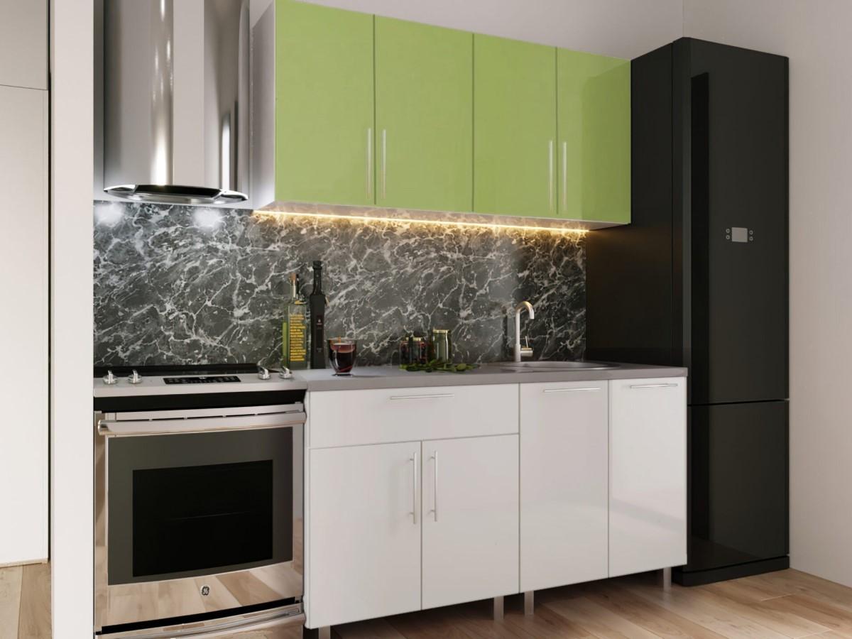Set mobila bucatarie PS Mini 1.6 m (MDF lucioasa) Verde / Alb