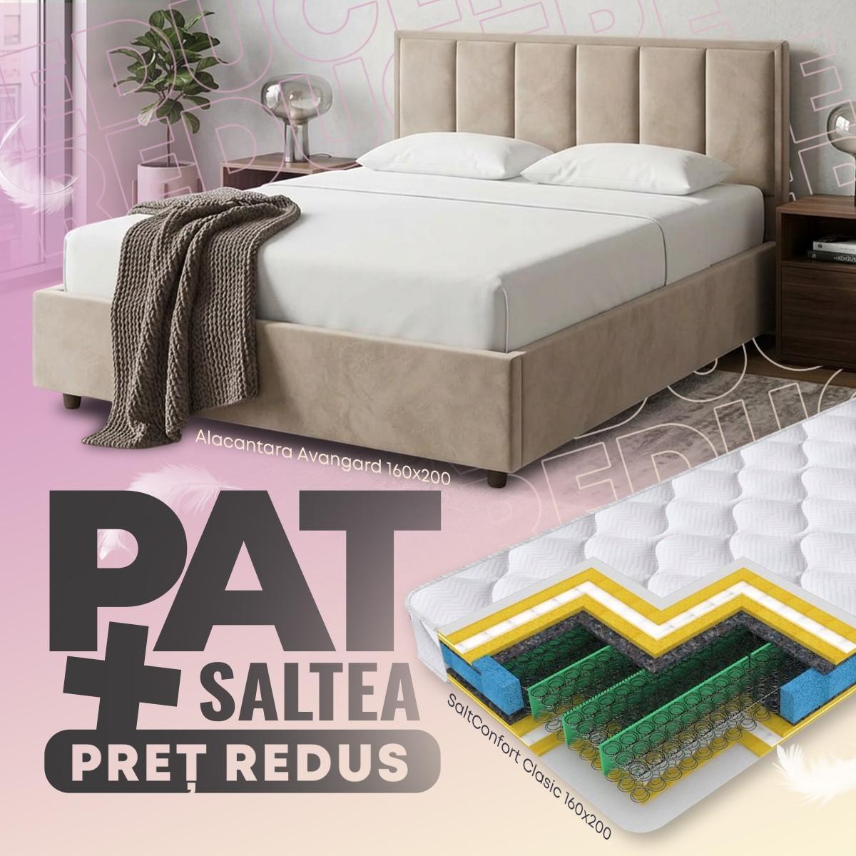Pat Alcantara Avangard 1.6 m + Saltea Salt Confort Clasic 160x200