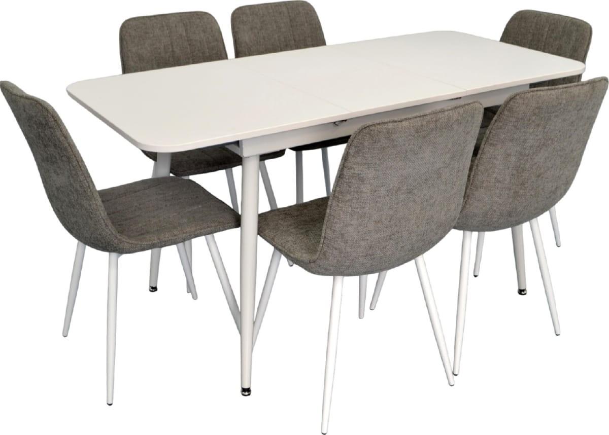 Набор стол и стулья Evelin DT 531R Wh + 6 стульев YTC-078 Wh / UF885-14 (Grey)