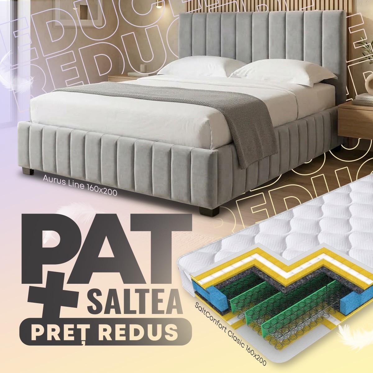 Pat Aurus Line 160x200 Gri + Saltea Salt Confort Clasic 160x200
