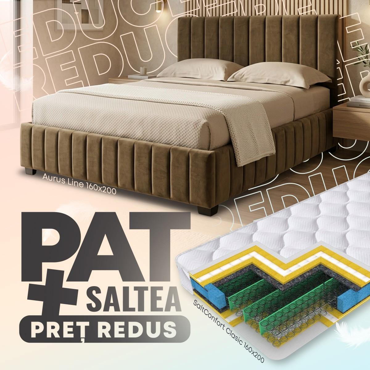 Pat Aurus Line 160x200 Maro + Saltea Salt Confort Clasic 160x200
