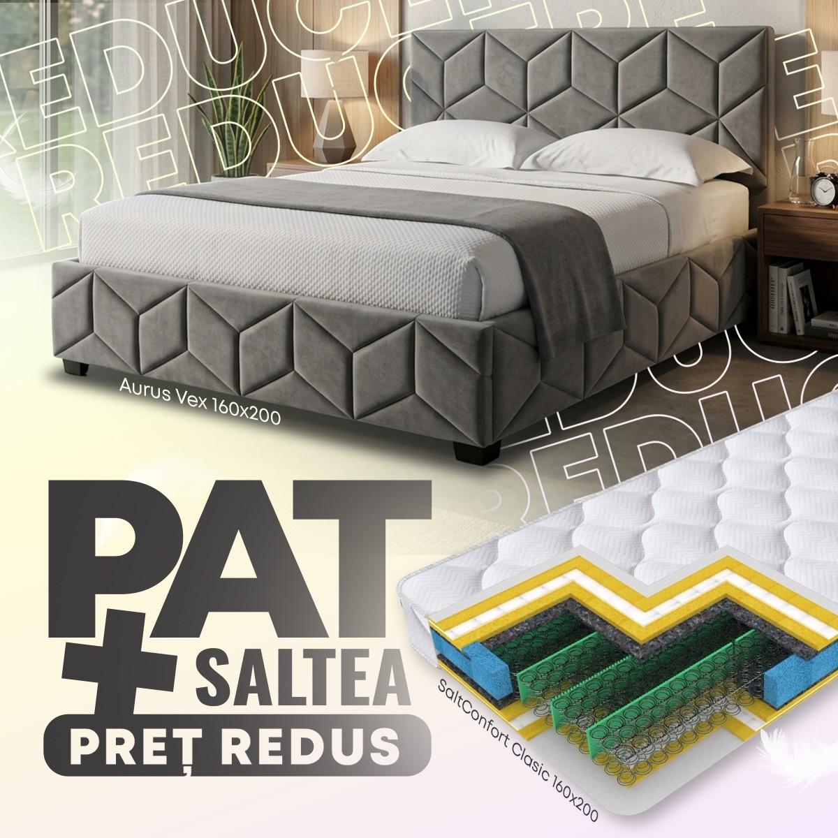 Pat Aurus Vex 160x200 Gri + Saltea Salt Confort Clasic 160x200