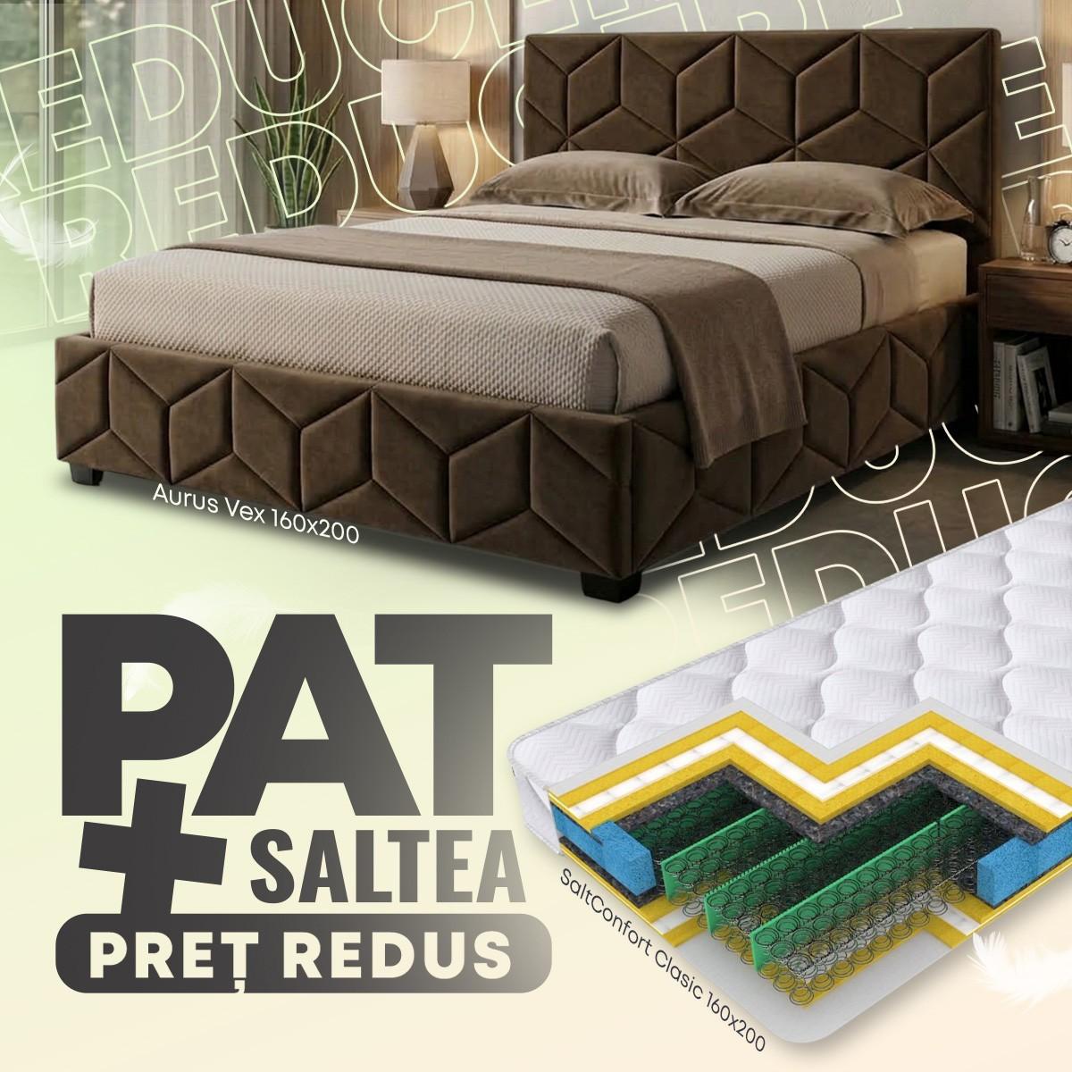 Pat Aurus Vex 160x200 Maro + Saltea Salt Confort Clasic 160x200