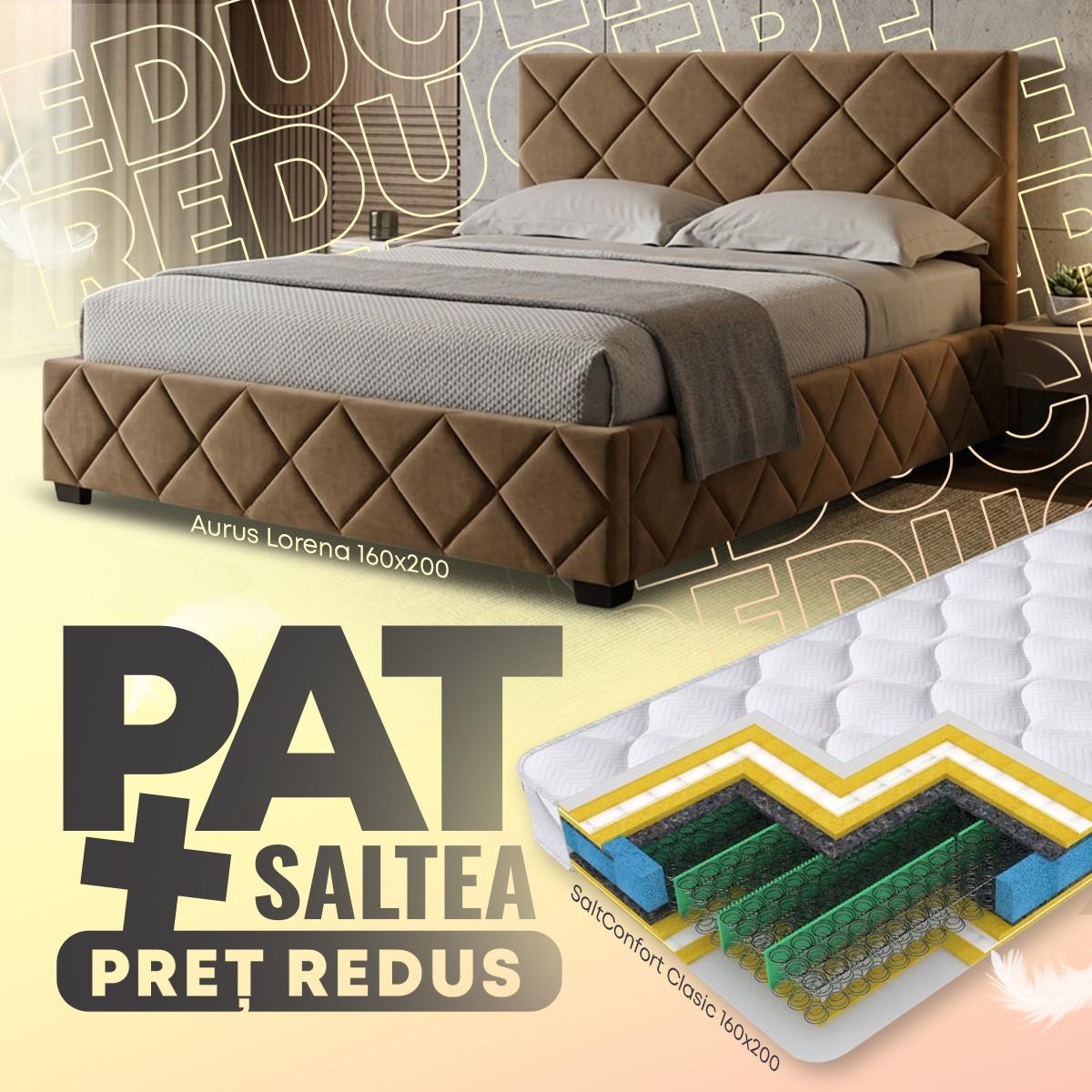 Pat Aurus Lorena 160x200 Maro + Saltea Salt Confort Clasic 160x200