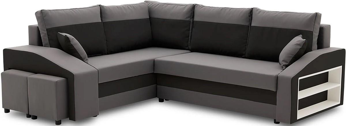Canapea coltar Magnifico Meble Grande Right Shelf/Left Puffs Bonell Mikrofaza 27/Mikrofaza 15 Left Gri/Negru
