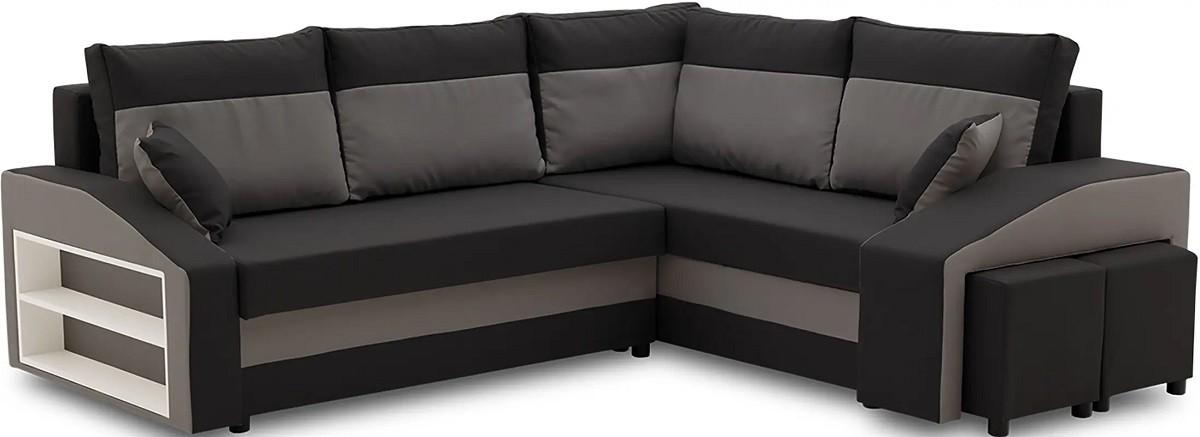 Canapea coltar Magnifico Meble Grande Left Shelf/Right Puffs Bonell Mikrofaza 15/Mikrofaza 27 Right Negru/Gri