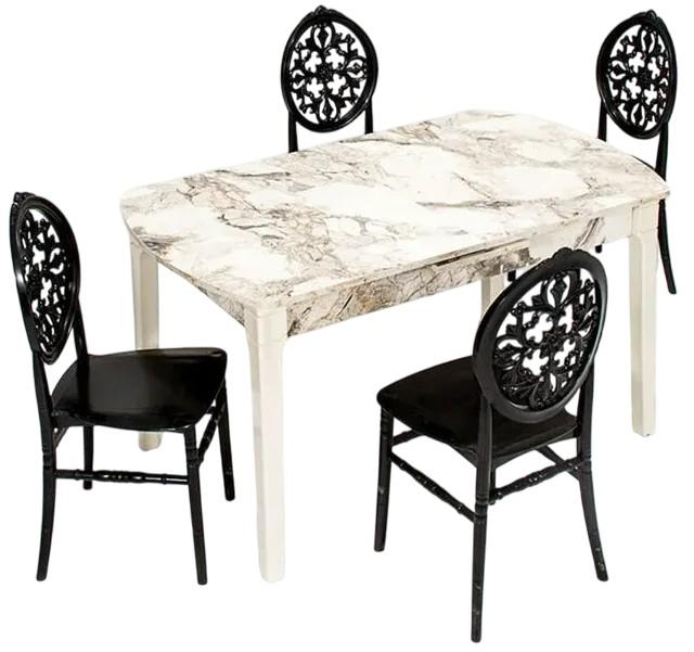 Set de masa si scaune Modalife Sofia Marmura Alba + Venus 4 scaune Negre