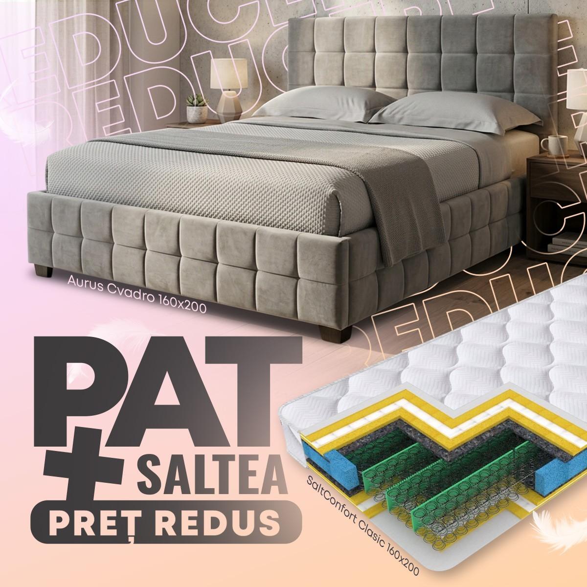 Pat Aurus Cvadro 160x200 Gri + Saltea Salt Confort Clasic 160x200