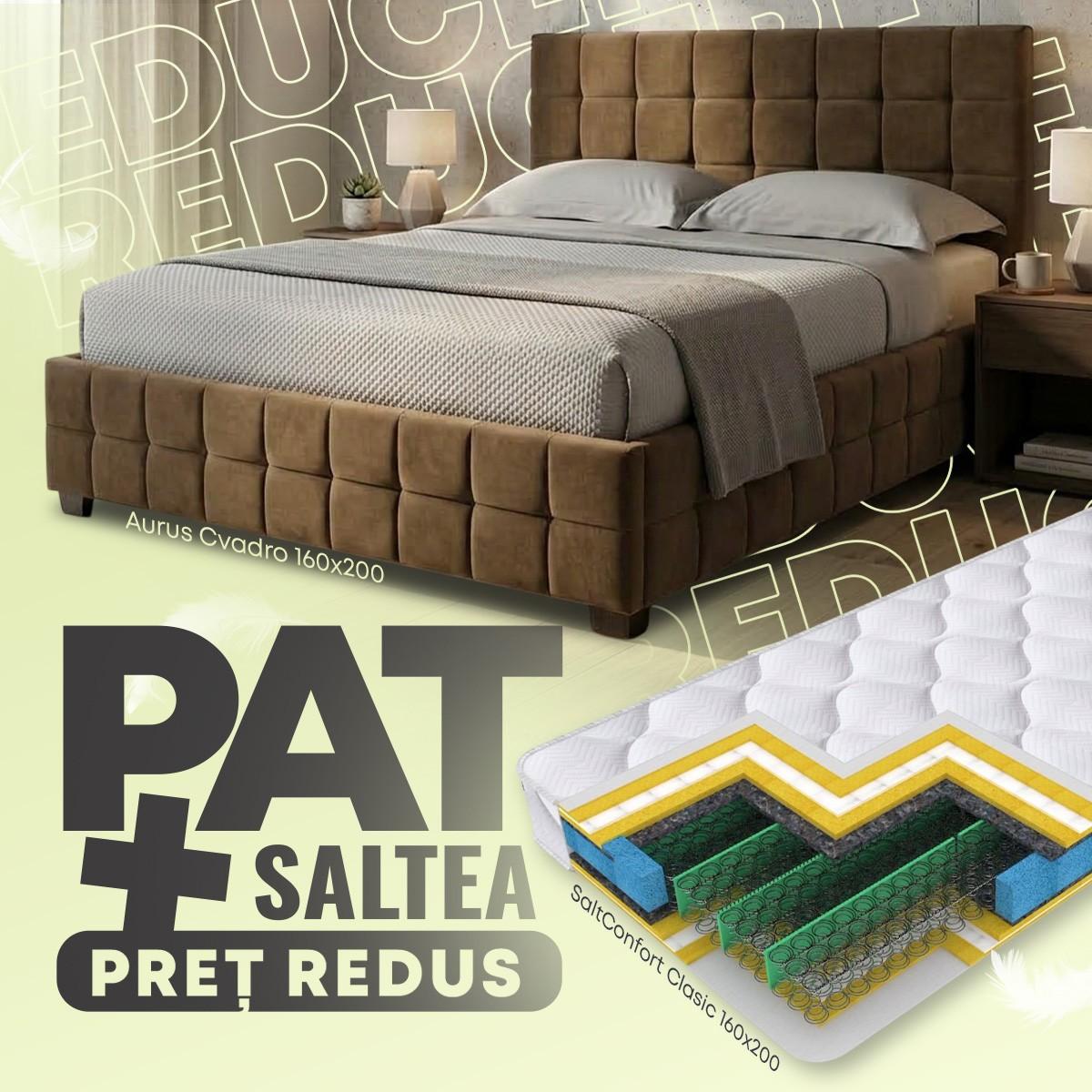 Pat Aurus Cvadro 160x200 Maro + Saltea Salt Confort Clasic 160x200