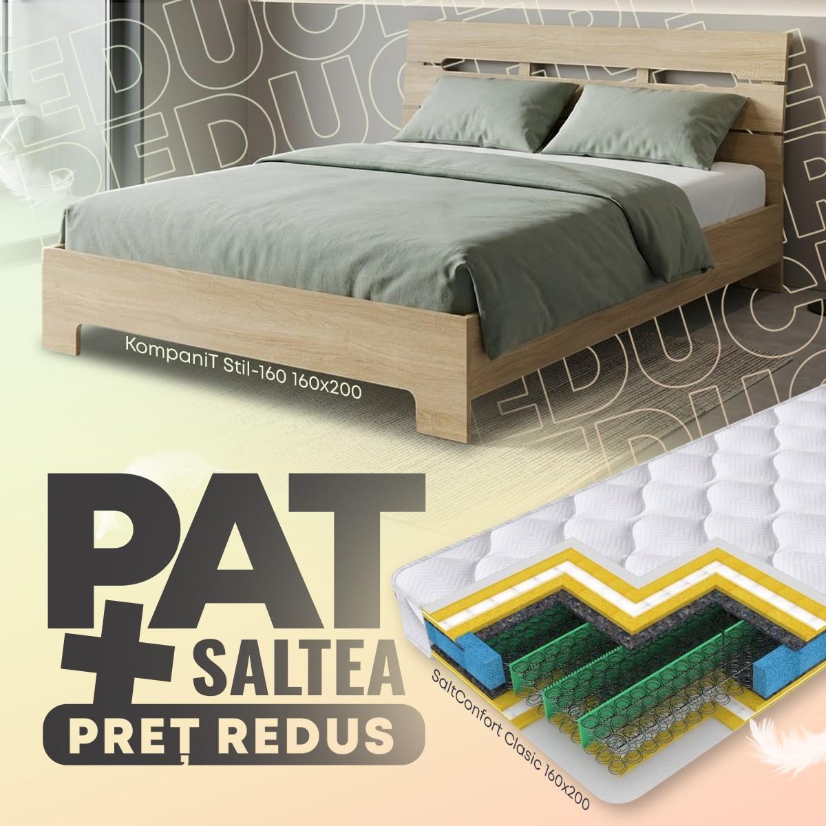 Pat KompaniT Stil-160 Stejar Sonoma + Saltea Salt Confort Clasic 160x200