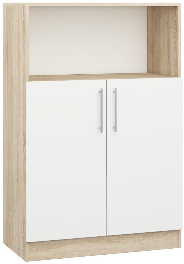 Comoda Mobildor Lux Practik semi-deschisa cu polite (80x40x120H cm) Sonom/Alb