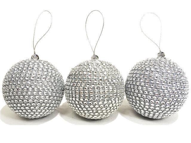 Jucarii de brad Christmas Globuri din margele 3bucX80mm argintiu