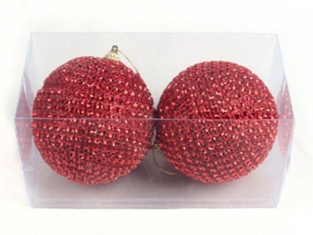Jucarii de brad Christmas Globuri din margele 2bucX100mm rosu