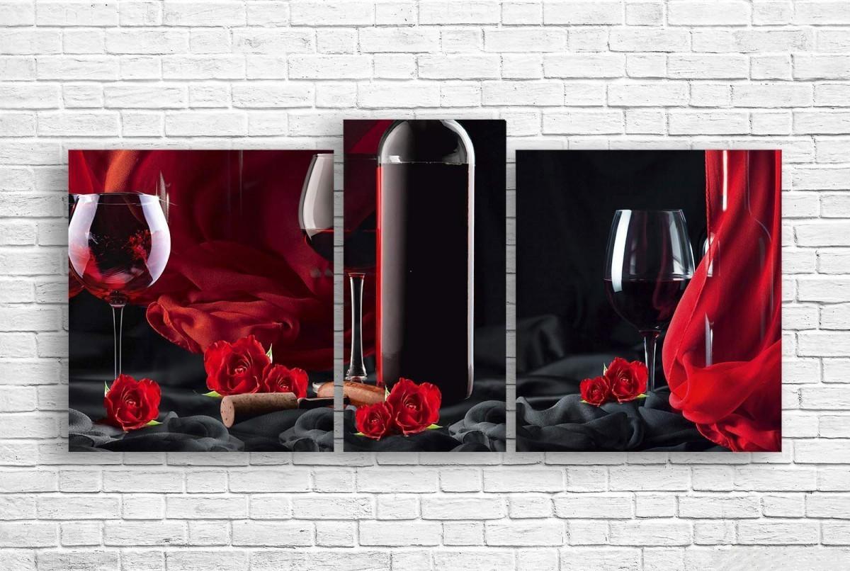 Tablou multicanvas Art.Desig 3 PAHARE DE VIN ROȘU PE UN FOND NEGRU