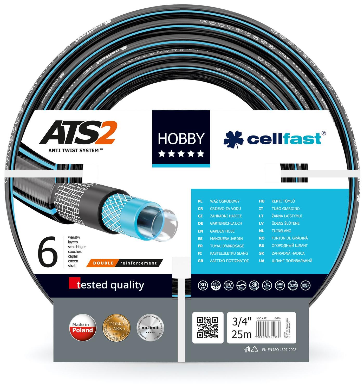 Furtun de apa Cellfast HOBBY ATS2™ D.3/4 (18-22 mm) 16-220/L-25m