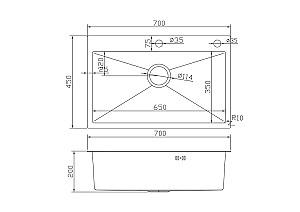 Chiuveta de bucatarie Fabiano Nano PVD Negru 70x45 mm
