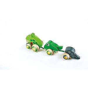 Jucarie interactiva Hape de tras cu șiret Familia broscuțelor la plimbare