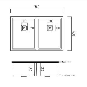 Chiuveta de bucatarie PLATINUM HSB 3.0/1.0 74x45/230